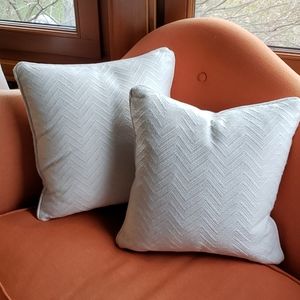 Pair of White-on-White Chevron Pillows
